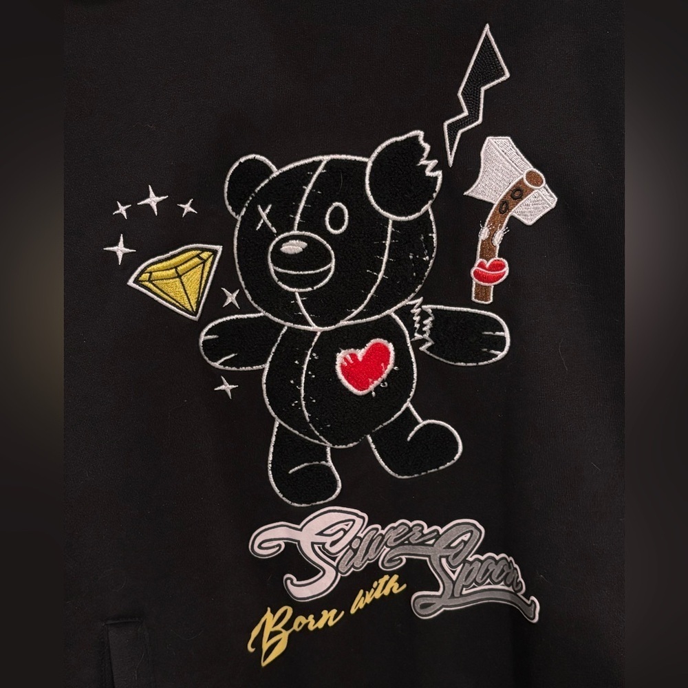 Bleeker & Mercer Bear Born With Silver Spoon Hoodie M - Picture 2 of 5
